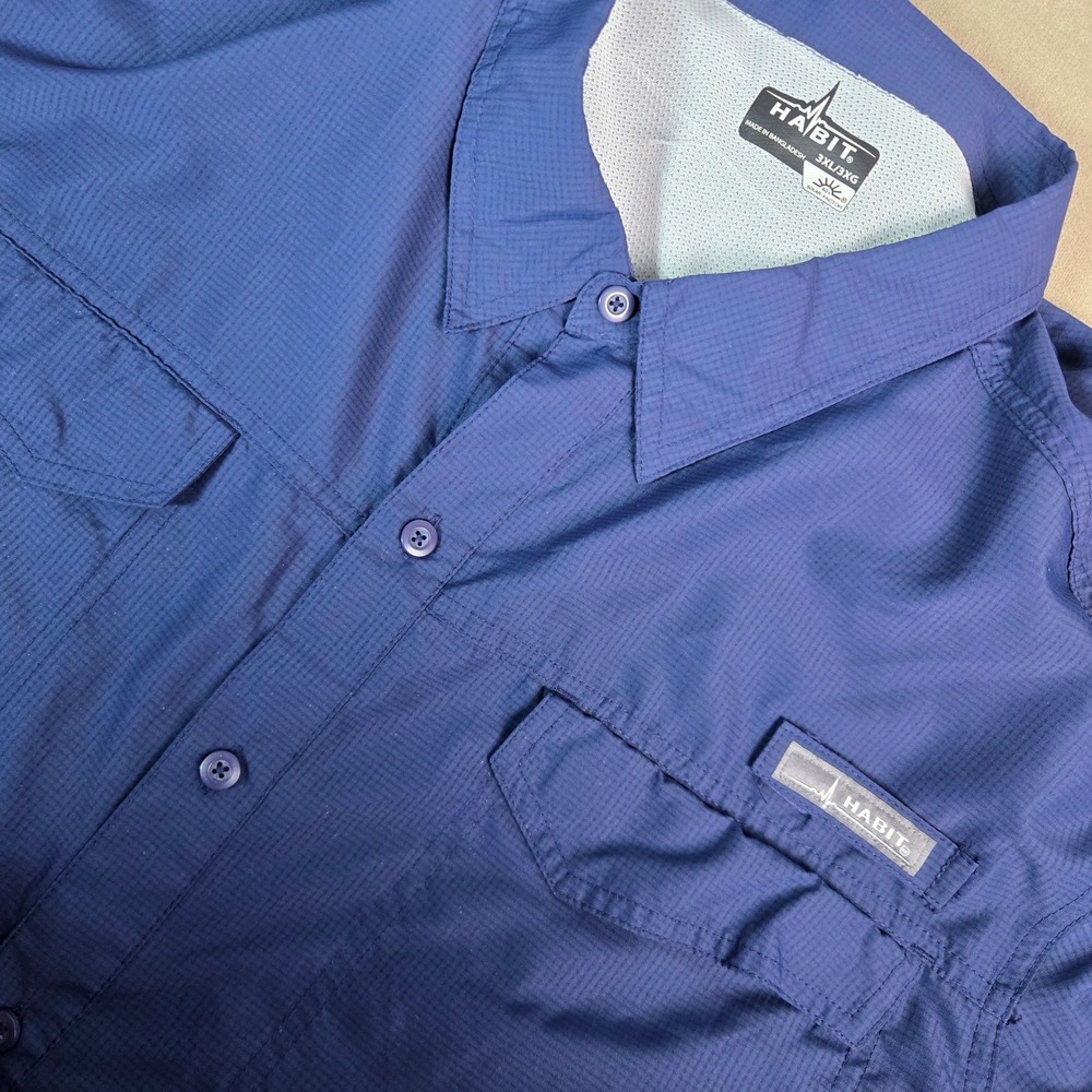 Habit Mens Long Sleeve Shirt‎ 3XL Vented Blue Solar Factor Outdoor Fishing
